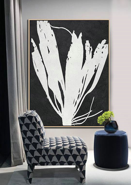 Black And White Minimalist Painting On Canvas,Modern Art Oil Painting #A0D9 - Click Image to Close